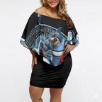 Personalised Sydney Sharks Rugby Off Shoulder Short Dress Muscular Mascot Harbour Bridge Skyline Graphic