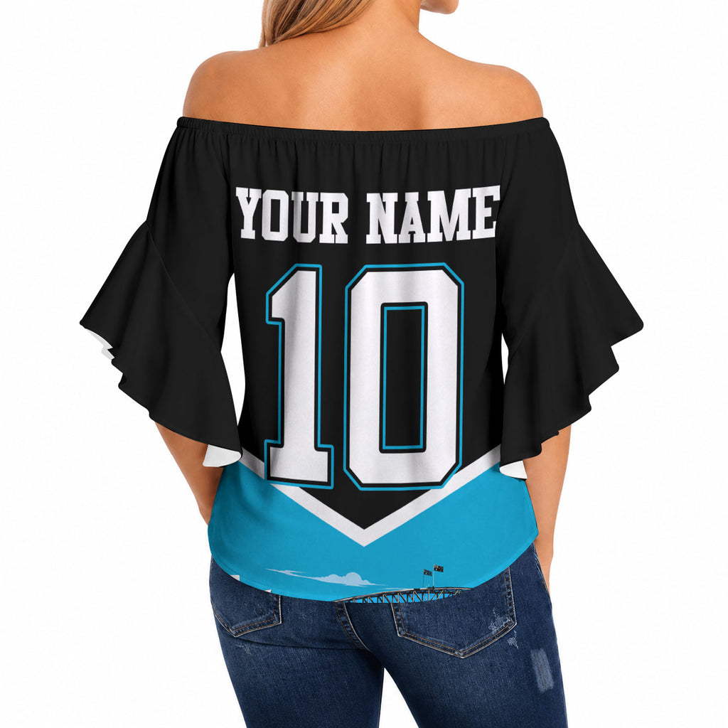Personalised Sydney Sharks Rugby Off Shoulder Wrap Waist Top Muscular Mascot Harbour Bridge Skyline Graphic