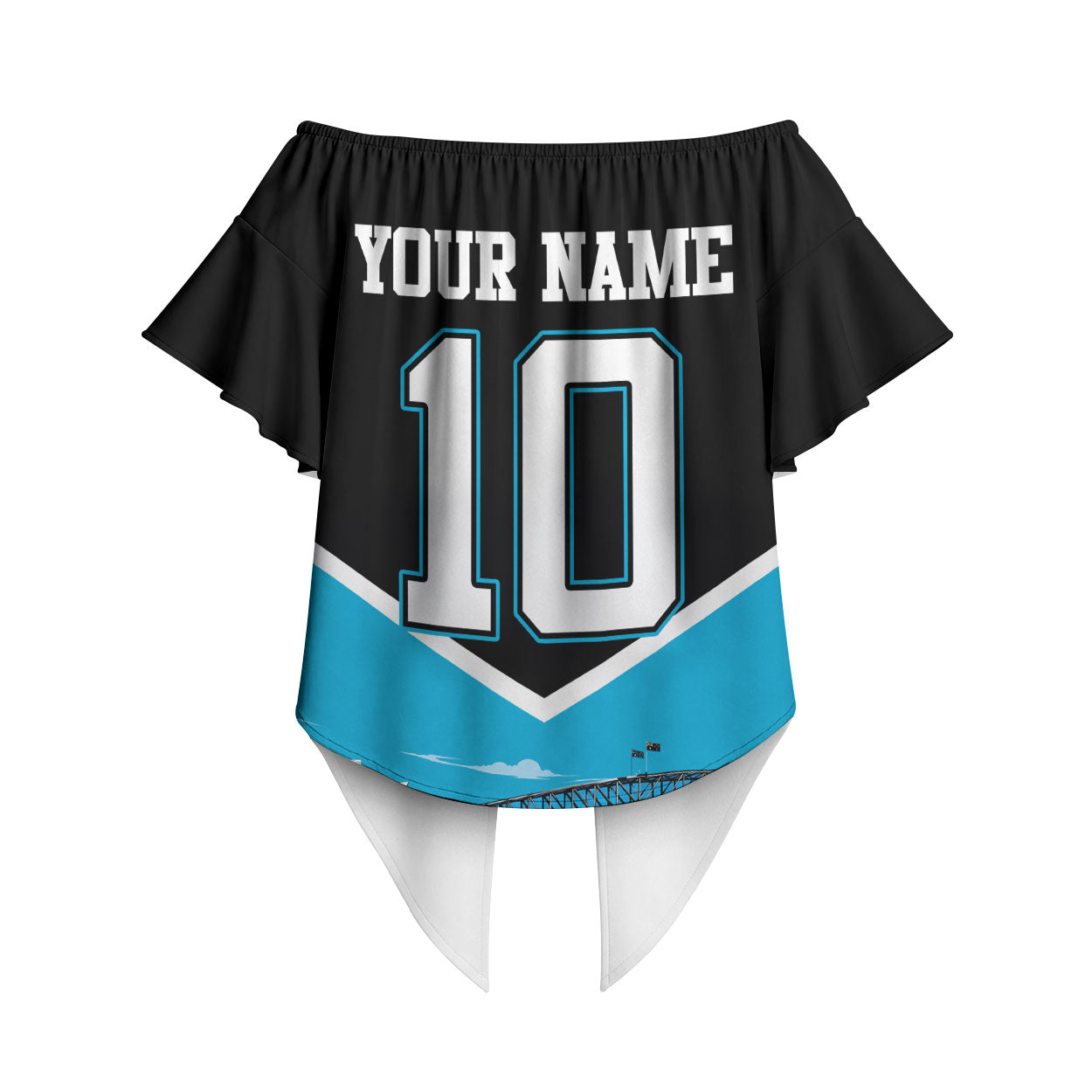 Personalised Sydney Sharks Rugby Off Shoulder Wrap Waist Top Muscular Mascot Harbour Bridge Skyline Graphic