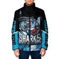 Personalised Sydney Sharks Rugby Padded Jacket Muscular Mascot Harbour Bridge Skyline Graphic