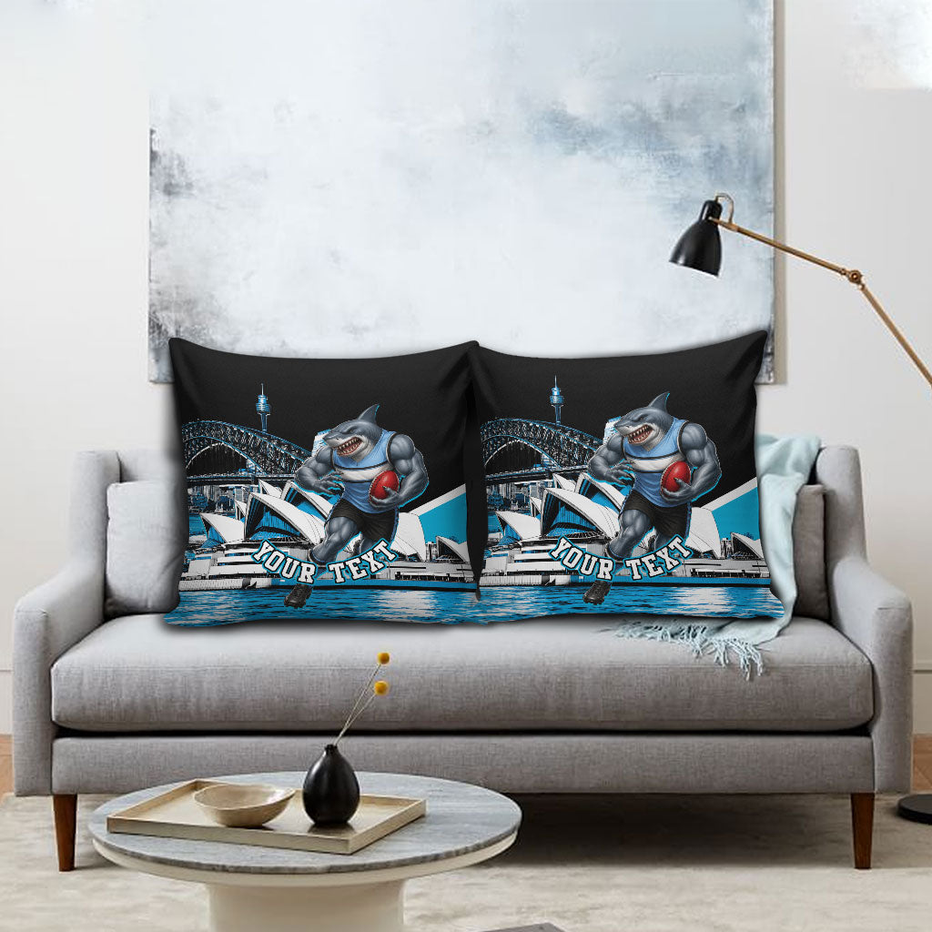 Personalised Sydney Sharks Rugby Pillow Cover Muscular Mascot Harbour Bridge Skyline Graphic