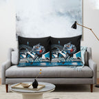 Personalised Sydney Sharks Rugby Pillow Cover Muscular Mascot Harbour Bridge Skyline Graphic