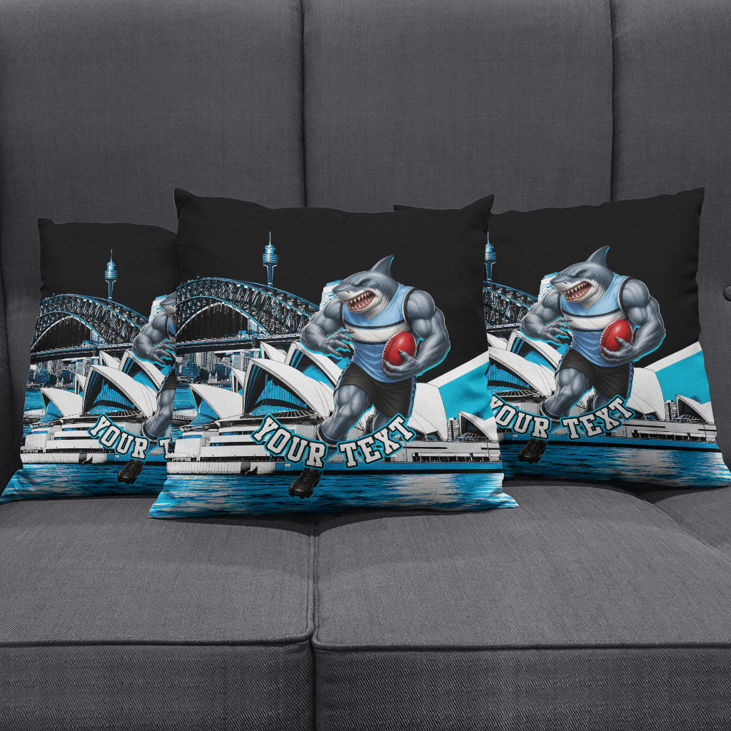Personalised Sydney Sharks Rugby Pillow Cover Muscular Mascot Harbour Bridge Skyline Graphic