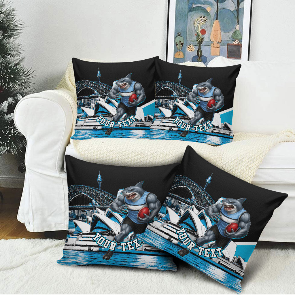 Personalised Sydney Sharks Rugby Pillow Cover Muscular Mascot Harbour Bridge Skyline Graphic