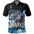 Personalised Sydney Sharks Rugby Polo Shirt Muscular Mascot Harbour Bridge Skyline Graphic