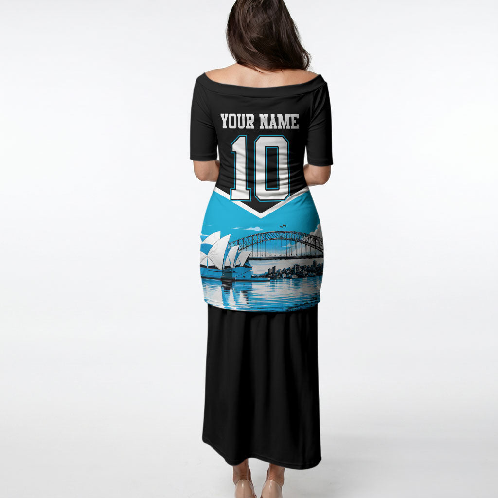 Personalised Sydney Sharks Rugby Puletasi Muscular Mascot Harbour Bridge Skyline Graphic