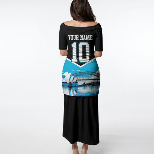 Personalised Sydney Sharks Rugby Puletasi Muscular Mascot Harbour Bridge Skyline Graphic