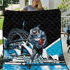 Personalised Sydney Sharks Rugby Quilt Muscular Mascot Harbour Bridge Skyline Graphic