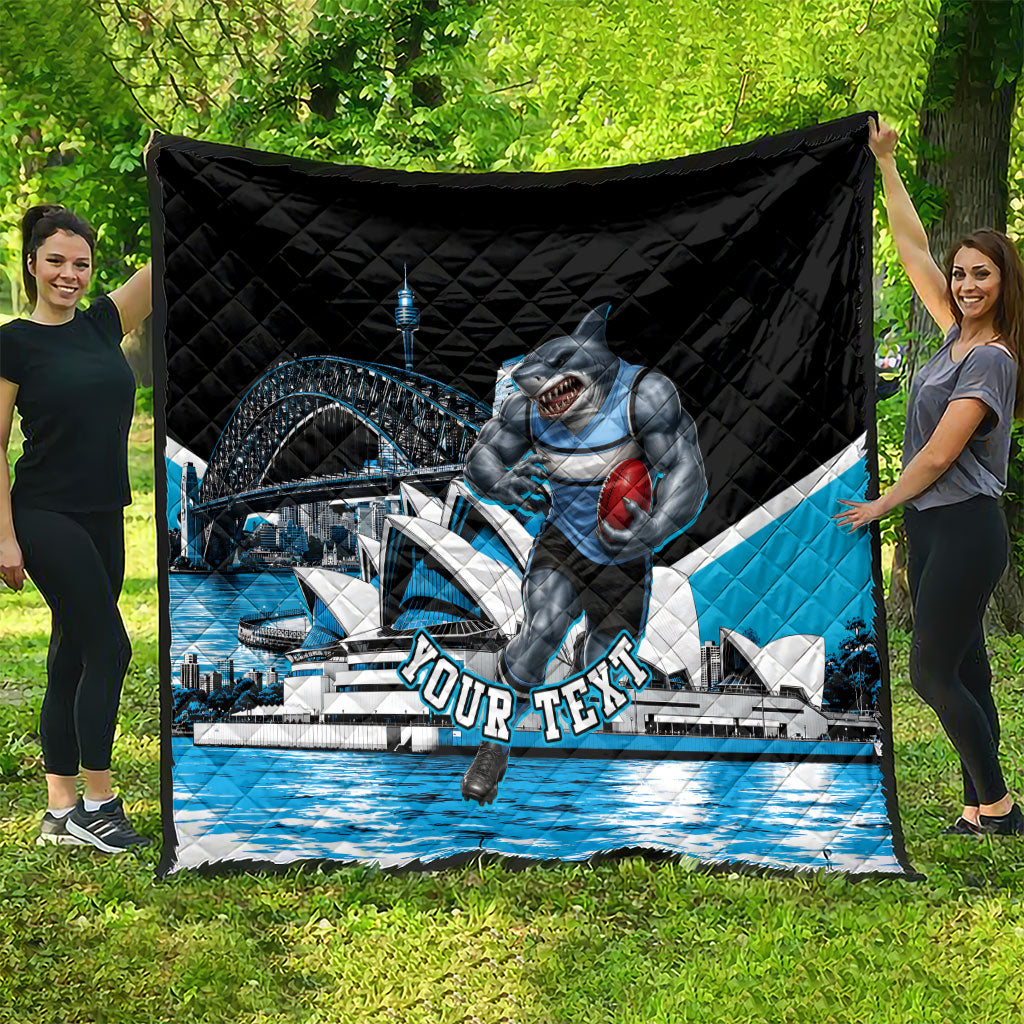 Personalised Sydney Sharks Rugby Quilt Muscular Mascot Harbour Bridge Skyline Graphic