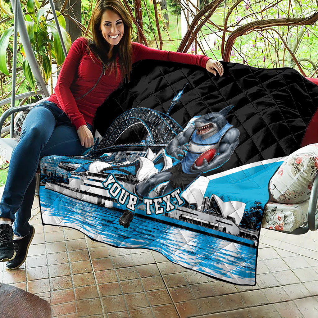 Personalised Sydney Sharks Rugby Quilt Muscular Mascot Harbour Bridge Skyline Graphic