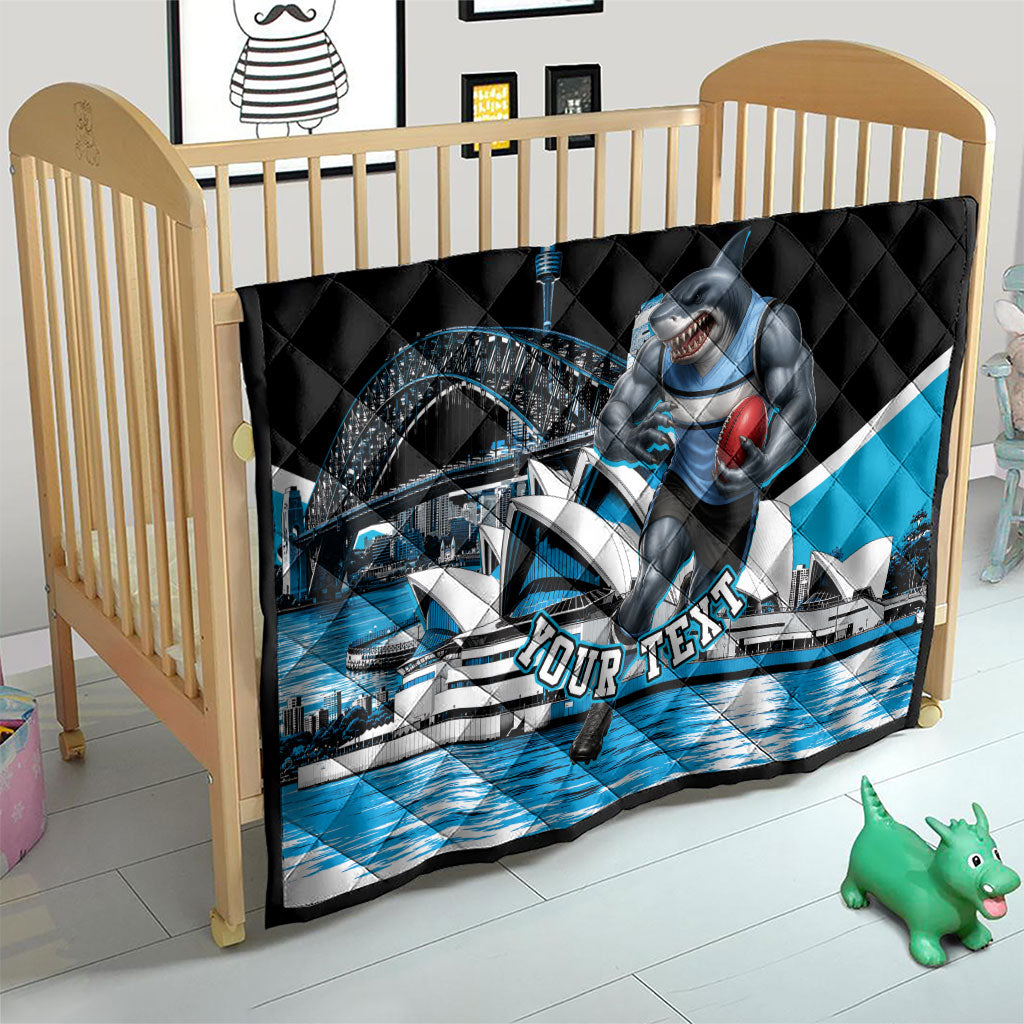 Personalised Sydney Sharks Rugby Quilt Muscular Mascot Harbour Bridge Skyline Graphic