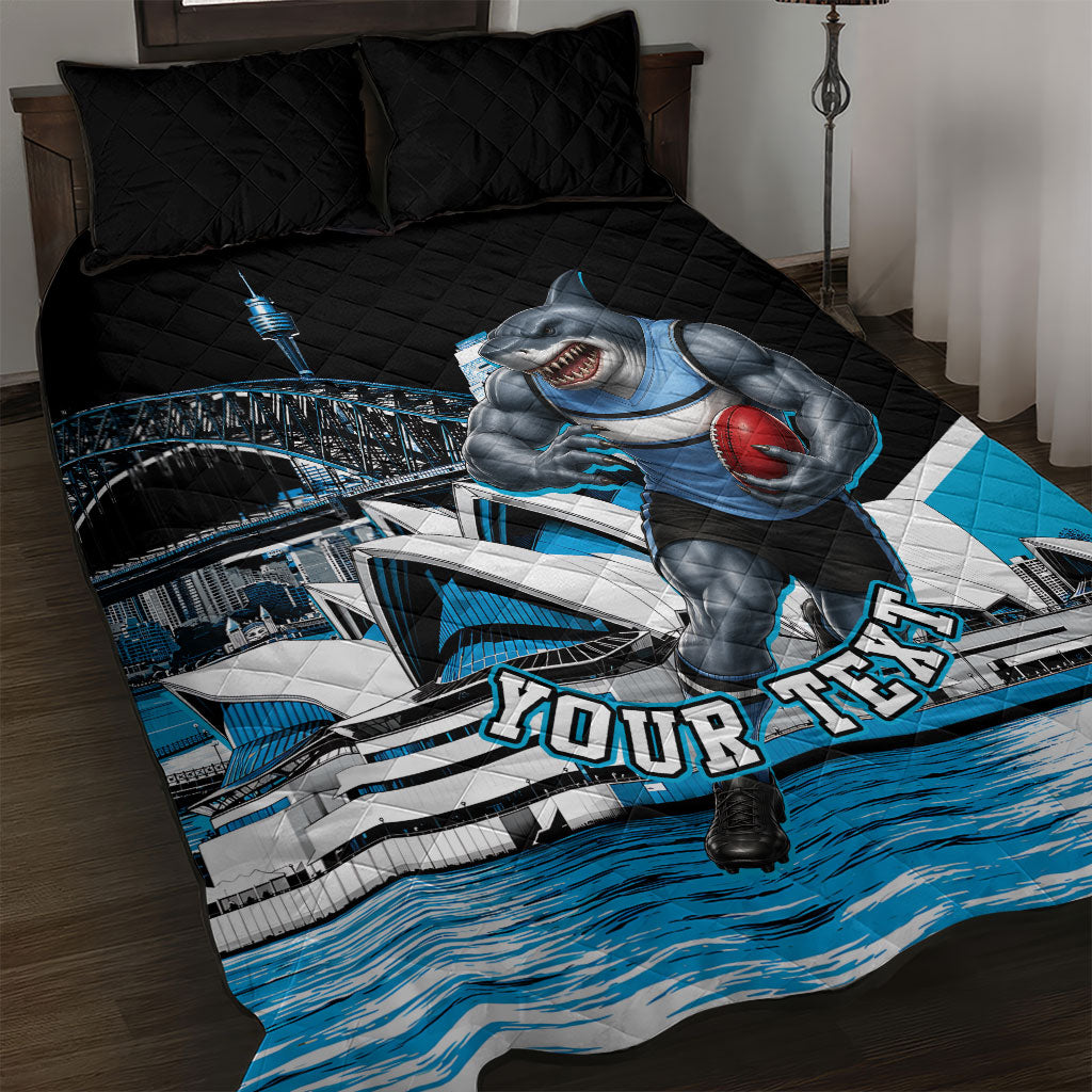 Personalised Sydney Sharks Rugby Quilt Bed Set Muscular Mascot Harbour Bridge Skyline Graphic