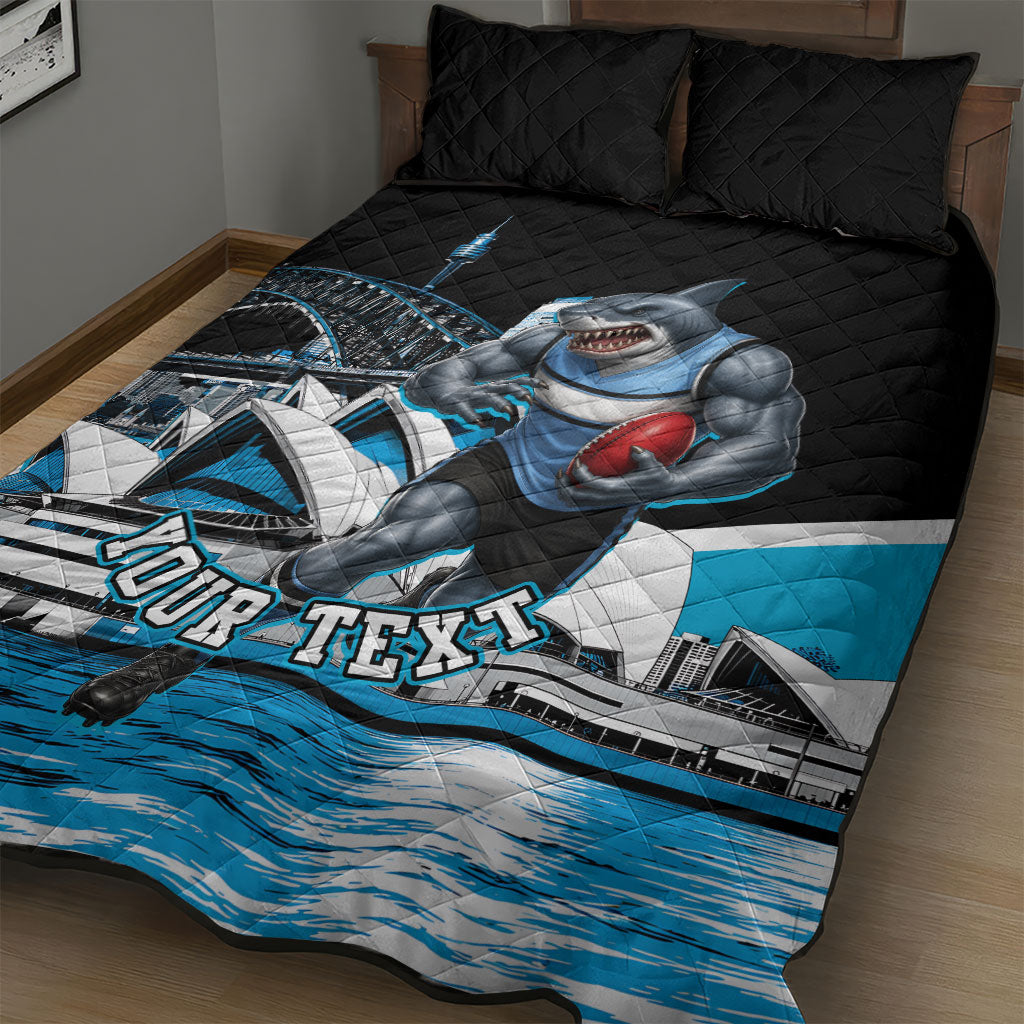Personalised Sydney Sharks Rugby Quilt Bed Set Muscular Mascot Harbour Bridge Skyline Graphic