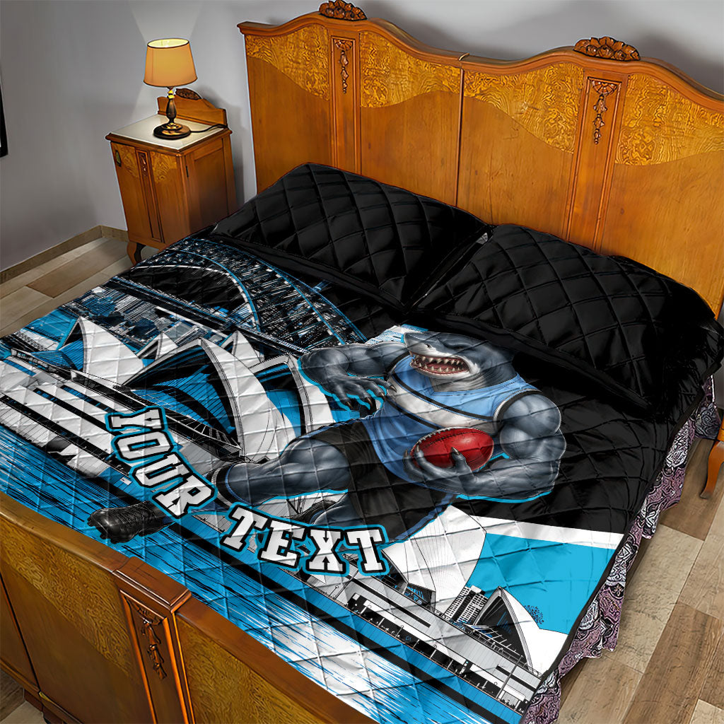 Personalised Sydney Sharks Rugby Quilt Bed Set Muscular Mascot Harbour Bridge Skyline Graphic