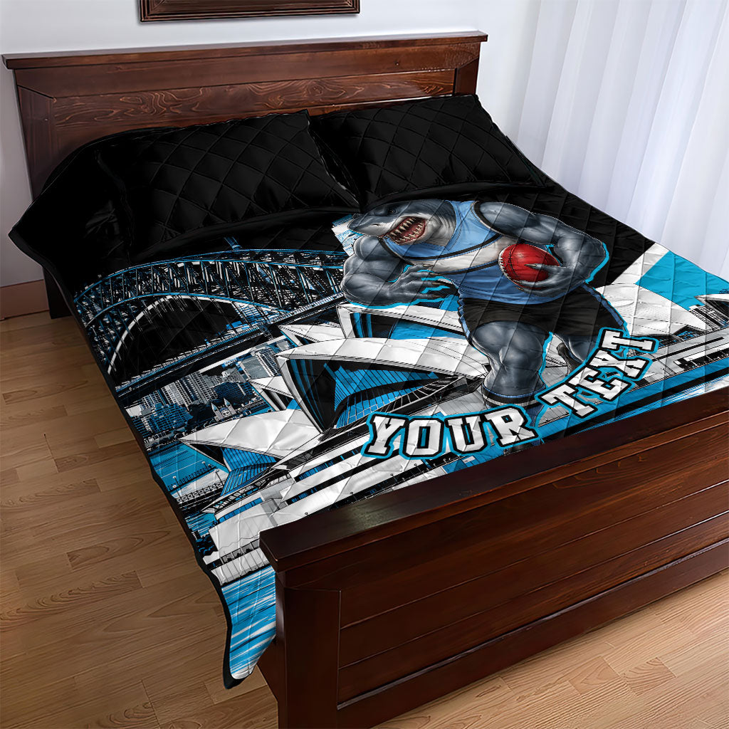 Personalised Sydney Sharks Rugby Quilt Bed Set Muscular Mascot Harbour Bridge Skyline Graphic