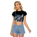 Personalised Sydney Sharks Rugby Raglan Cropped T Shirt Muscular Mascot Harbour Bridge Skyline Graphic