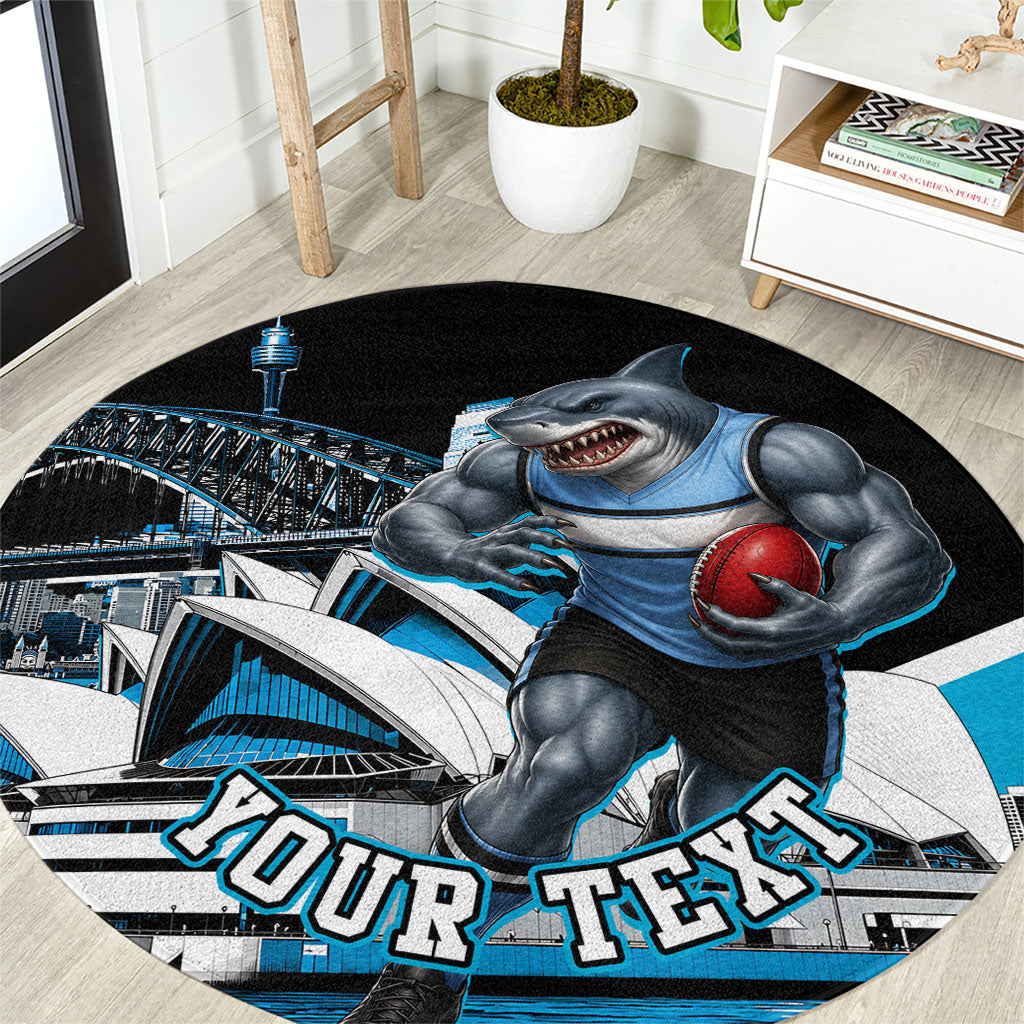 Personalised Sydney Sharks Rugby Round Carpet Muscular Mascot Harbour Bridge Skyline Graphic