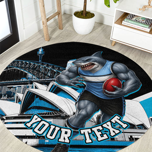 Personalised Sydney Sharks Rugby Round Carpet Muscular Mascot Harbour Bridge Skyline Graphic