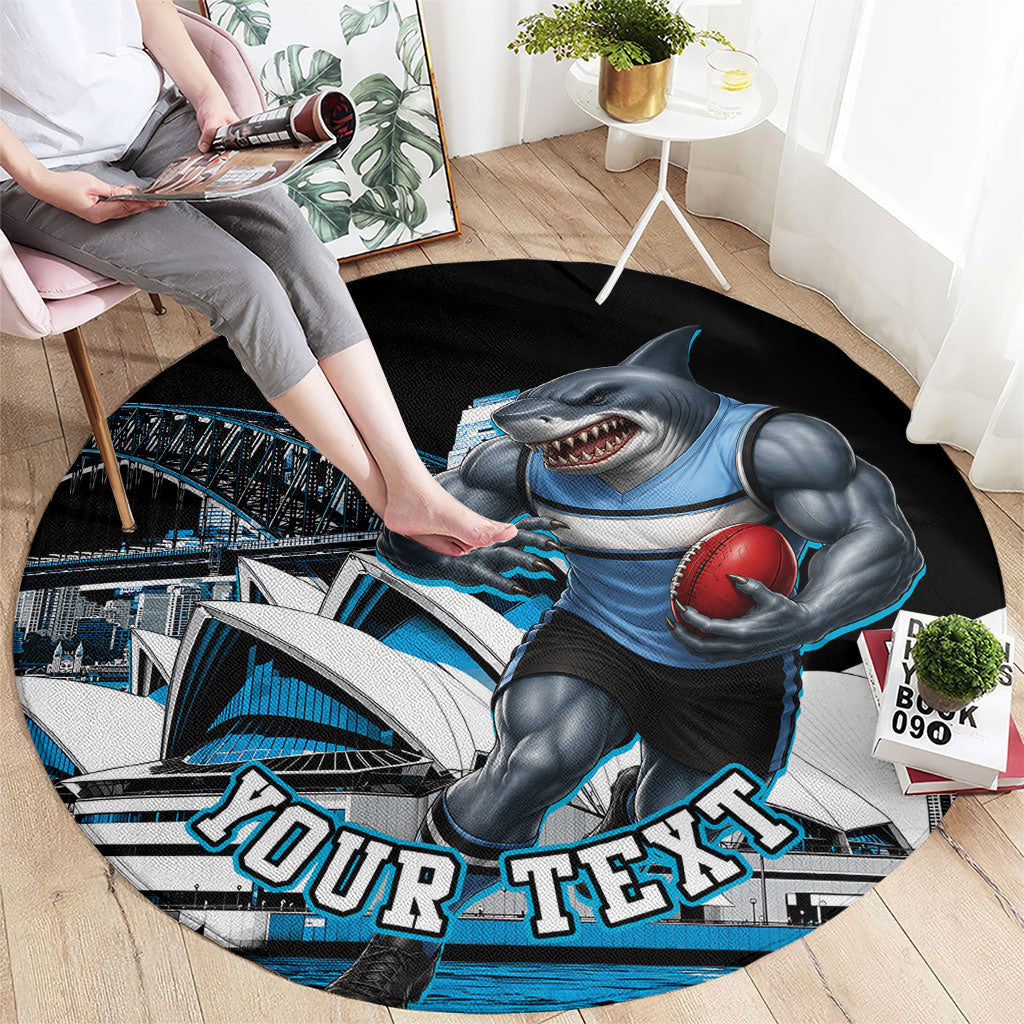 Personalised Sydney Sharks Rugby Round Carpet Muscular Mascot Harbour Bridge Skyline Graphic