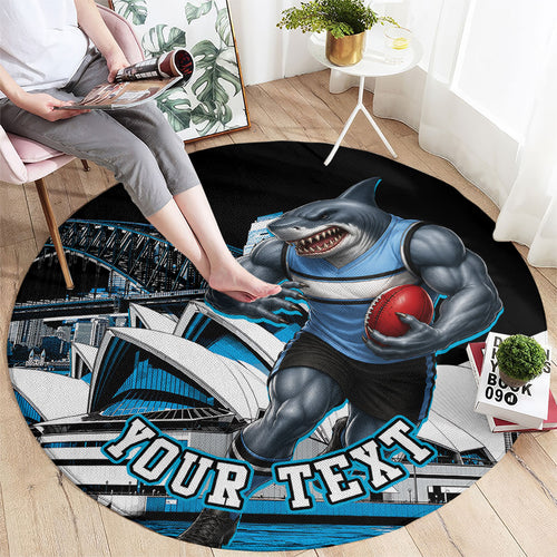 Personalised Sydney Sharks Rugby Round Carpet Muscular Mascot Harbour Bridge Skyline Graphic