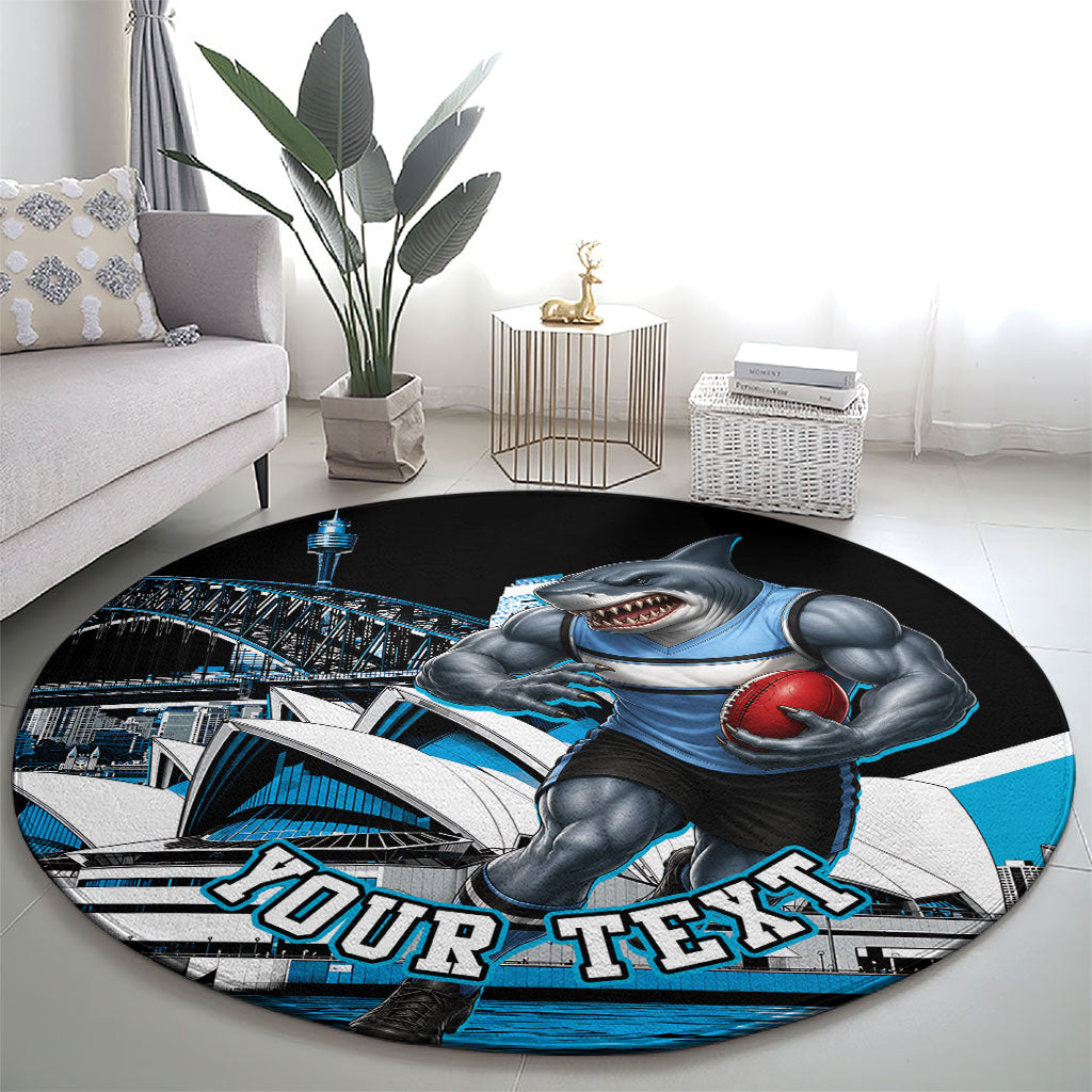 Personalised Sydney Sharks Rugby Round Carpet Muscular Mascot Harbour Bridge Skyline Graphic