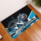 Personalised Sydney Sharks Rugby Rubber Doormat Muscular Mascot Harbour Bridge Skyline Graphic