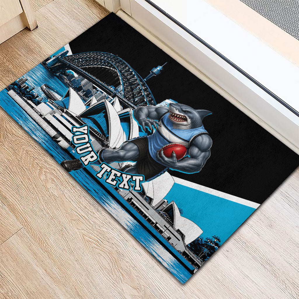 Personalised Sydney Sharks Rugby Rubber Doormat Muscular Mascot Harbour Bridge Skyline Graphic