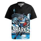 Personalised Sydney Sharks Rugby Rugby Jersey Muscular Mascot Harbour Bridge Skyline Graphic