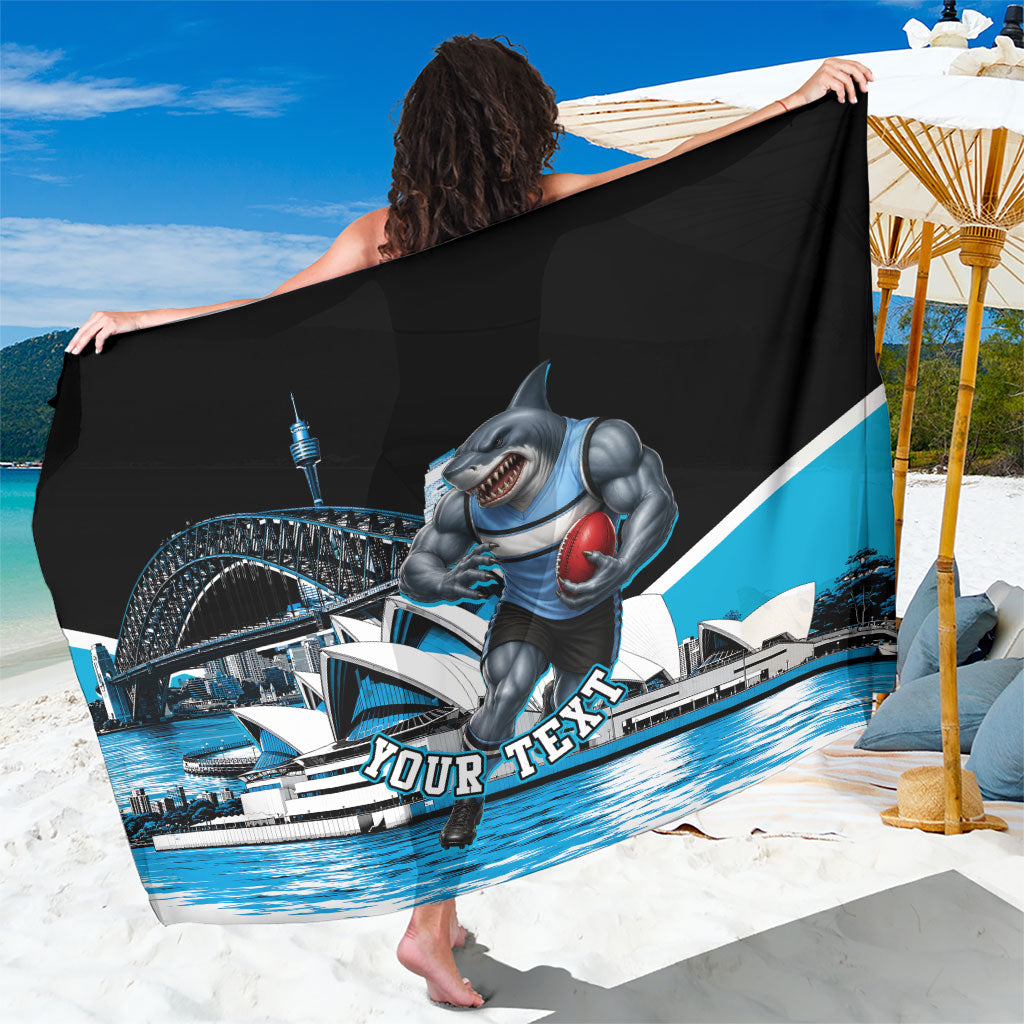 Personalised Sydney Sharks Rugby Sarong Muscular Mascot Harbour Bridge Skyline Graphic