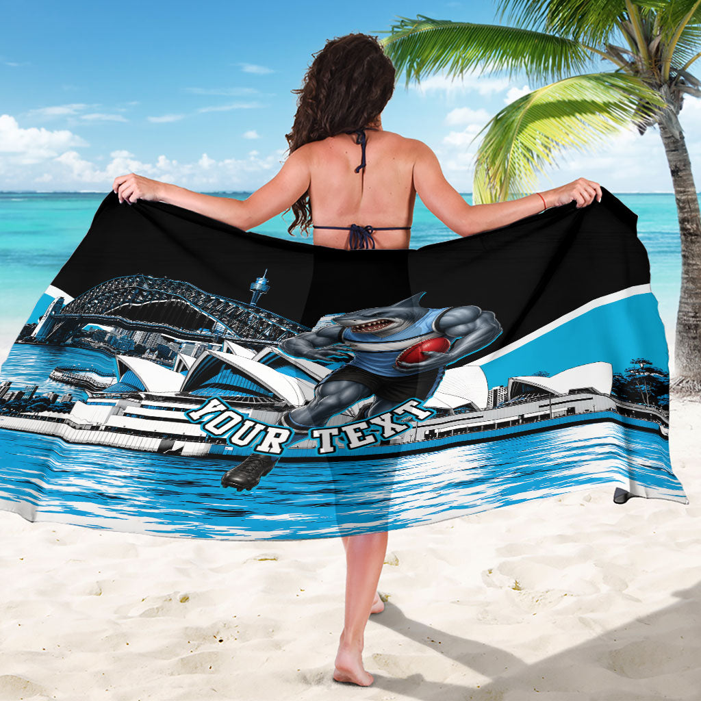Personalised Sydney Sharks Rugby Sarong Muscular Mascot Harbour Bridge Skyline Graphic