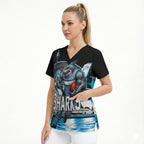 Personalised Sydney Sharks Rugby Scrub Top Muscular Mascot Harbour Bridge Skyline Graphic