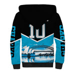 Personalised Sydney Sharks Rugby Sherpa Hoodie Muscular Mascot Harbour Bridge Skyline Graphic