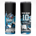 Personalised Sydney Sharks Rugby Skinny Tumbler Muscular Mascot Harbour Bridge Skyline Graphic