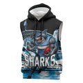 Personalised Sydney Sharks Rugby Sleeveless Hoodie Muscular Mascot Harbour Bridge Skyline Graphic