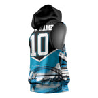 Personalised Sydney Sharks Rugby Sleeveless Hoodie Muscular Mascot Harbour Bridge Skyline Graphic