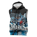Personalised Sydney Sharks Rugby Sleeveless Zip Hoodie Muscular Mascot Harbour Bridge Skyline Graphic