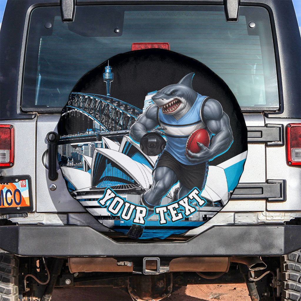 Personalised Sydney Sharks Rugby Spare Tire Cover Muscular Mascot Harbour Bridge Skyline Graphic