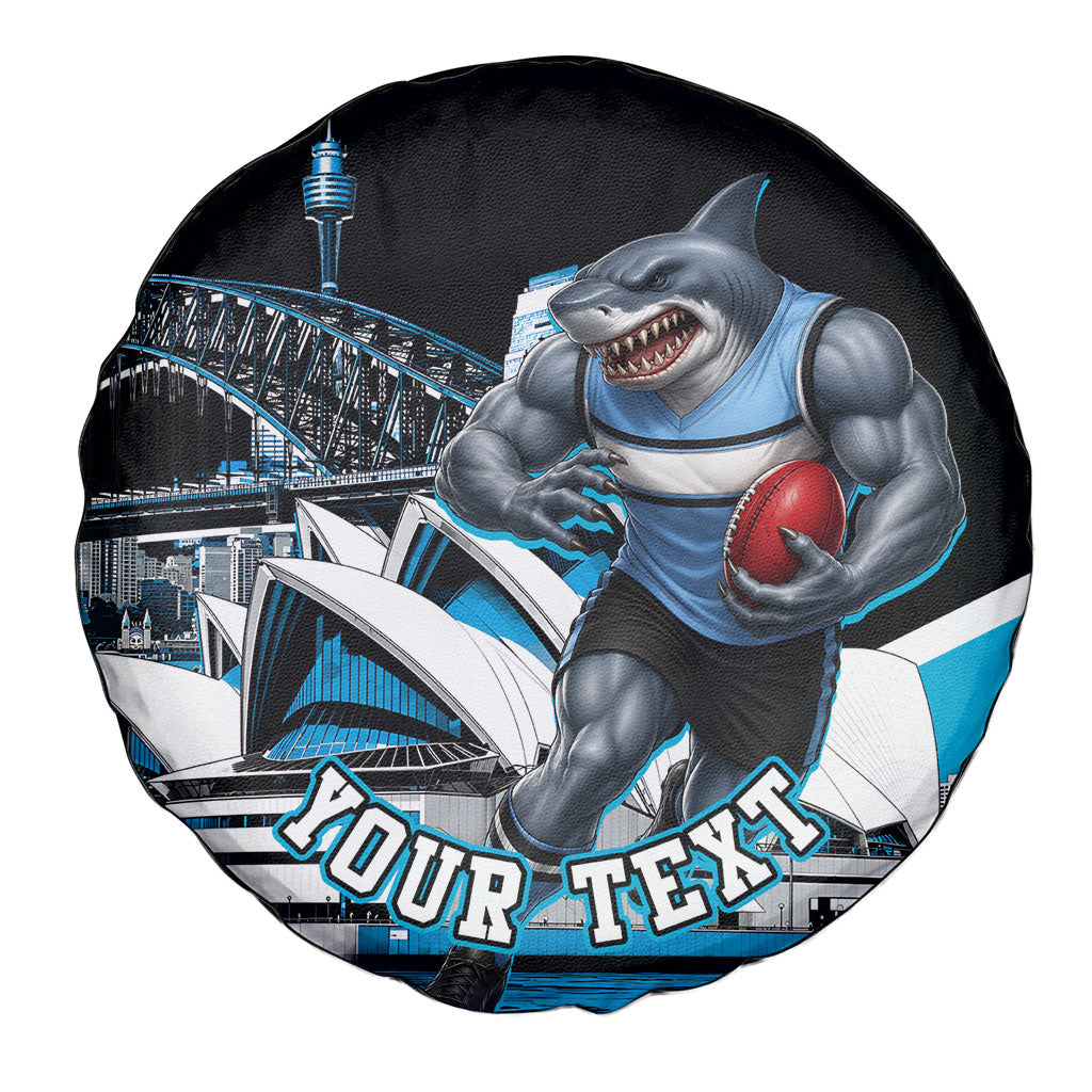 Personalised Sydney Sharks Rugby Spare Tire Cover Muscular Mascot Harbour Bridge Skyline Graphic