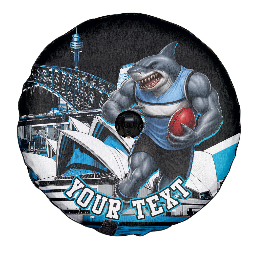 Personalised Sydney Sharks Rugby Spare Tire Cover Muscular Mascot Harbour Bridge Skyline Graphic
