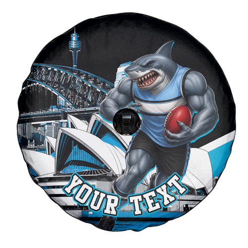 Personalised Sydney Sharks Rugby Spare Tire Cover Muscular Mascot Harbour Bridge Skyline Graphic