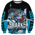 Personalised Sydney Sharks Rugby Sweatshirt Muscular Mascot Harbour Bridge Skyline Graphic