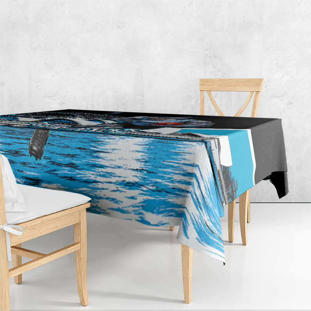 Personalised Sydney Sharks Rugby Tablecloth Muscular Mascot Harbour Bridge Skyline Graphic