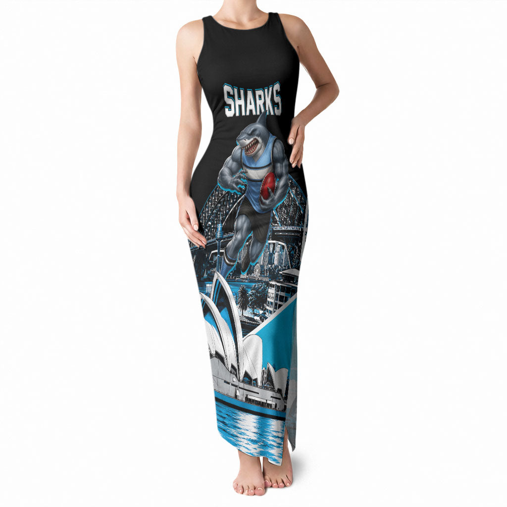Personalised Sydney Sharks Rugby Tank Maxi Dress Muscular Mascot Harbour Bridge Skyline Graphic
