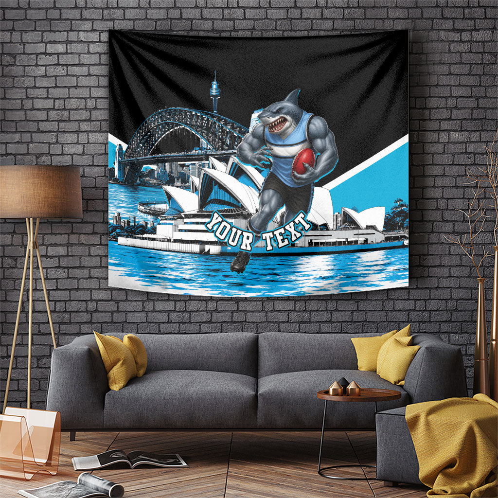 Personalised Sydney Sharks Rugby Tapestry Muscular Mascot Harbour Bridge Skyline Graphic