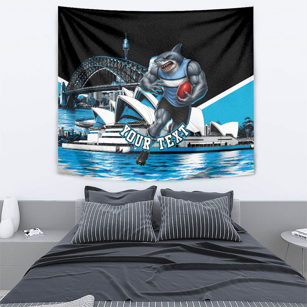 Personalised Sydney Sharks Rugby Tapestry Muscular Mascot Harbour Bridge Skyline Graphic