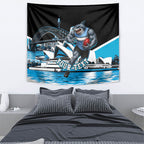 Personalised Sydney Sharks Rugby Tapestry Muscular Mascot Harbour Bridge Skyline Graphic