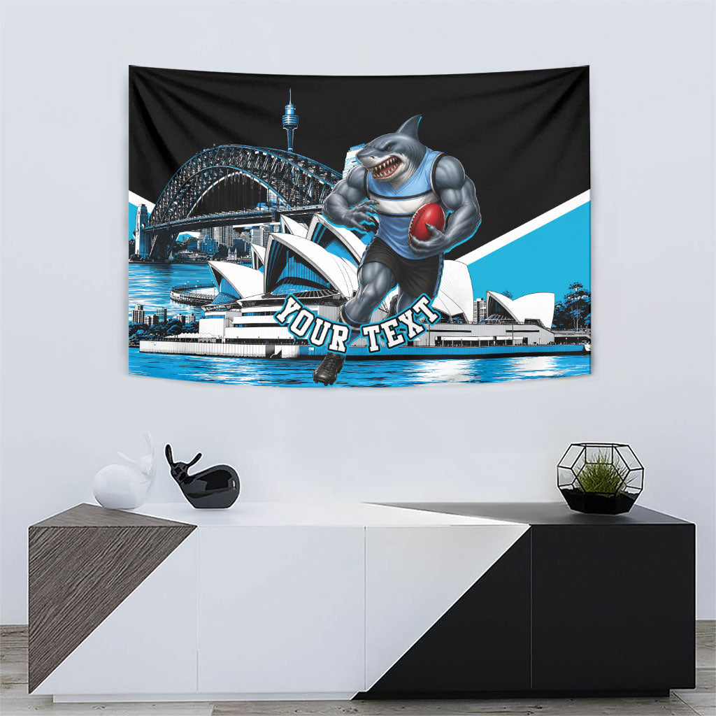 Personalised Sydney Sharks Rugby Tapestry Muscular Mascot Harbour Bridge Skyline Graphic
