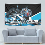 Personalised Sydney Sharks Rugby Tapestry Muscular Mascot Harbour Bridge Skyline Graphic