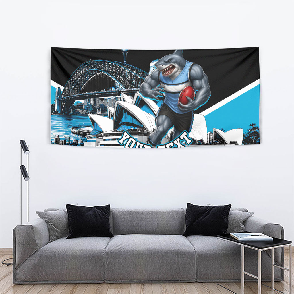 Personalised Sydney Sharks Rugby Tapestry Muscular Mascot Harbour Bridge Skyline Graphic