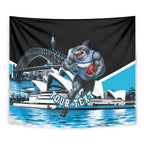 Personalised Sydney Sharks Rugby Tapestry Muscular Mascot Harbour Bridge Skyline Graphic